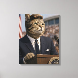 Impressão Em Tela Retrato de Gato JFK Arte Engraçada de Gato Presi