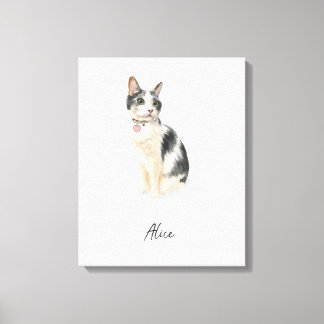 Impressão Em Tela Retrato de Gato Personalizado Aquarela