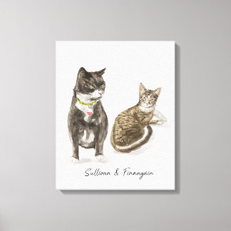 Impressão Em Tela Retrato de Gato Personalizado Aquarela