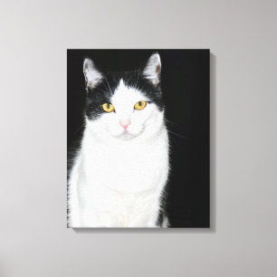 Impressão Em Tela Retrato de Gato Preto e Branco