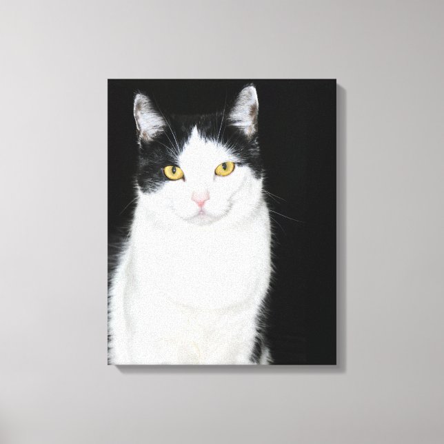 Impressão Em Tela Retrato de Gato Preto e Branco (Frente)