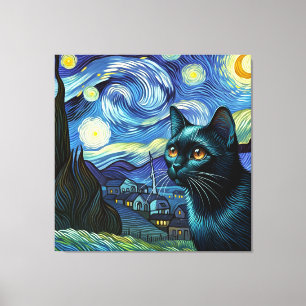 Impressão Em Tela Retrato de Gato Starry Bombay - Retrato de Pet