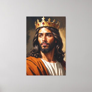 Impressão Em Tela Retrato de Jesus Vestindo uma Coroa Ouro