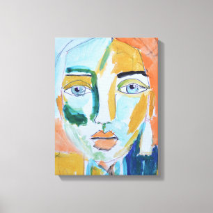 Impressão Em Tela Retrato de Mulher Abstrata em Verde-azulado e Lara