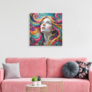 Impressão Em Tela Retrato de Mulher em Noite Estrelada Vibrante em T