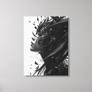 Impressão Em Tela Retrato de Mulher Fantasia Preto e Branco – Abs El
