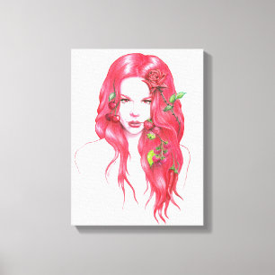Impressão Em Tela retrato de mulher ruiva arte de fantasia surreal