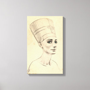Impressão Em Tela Retrato de Nefertiti na textura antiga do papiro