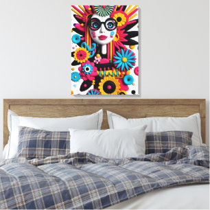 Impressão Em Tela Retrato de Pop de Arte 3D - Mulher Abstrato Colori