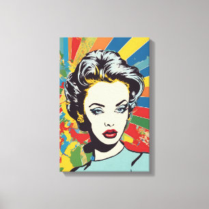 Impressão Em Tela Retrato de Pop de Arte da Mulher Retroativa Vibran
