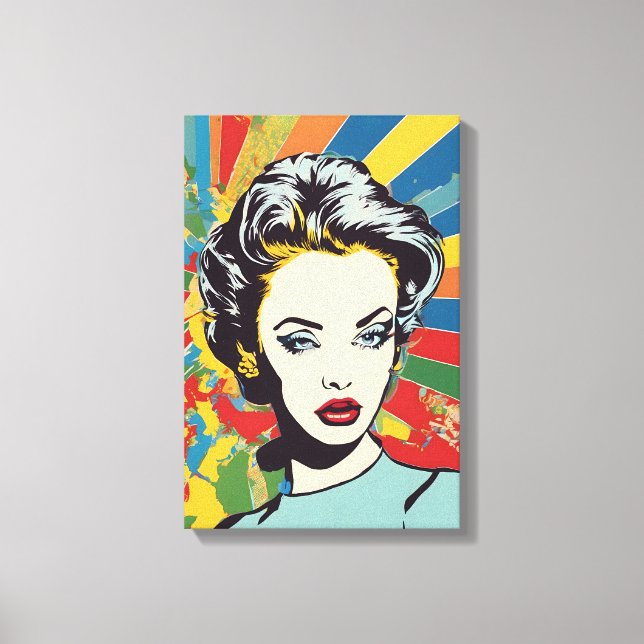 Impressão Em Tela Retrato de Pop de Arte da Mulher Retroativa Vibran (Frente)