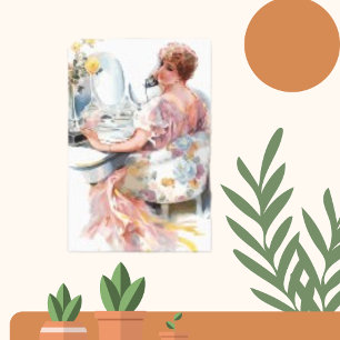 Impressão Em Tela Retrato de Tendência de Aquarela Rosa Vintage Mulh