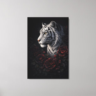 Impressão Em Tela Retrato de Tigre Branco – Poder Calmo e Olhar Sile