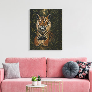Impressão Em Tela Retrato de tigre de Bengala pintado na selva
