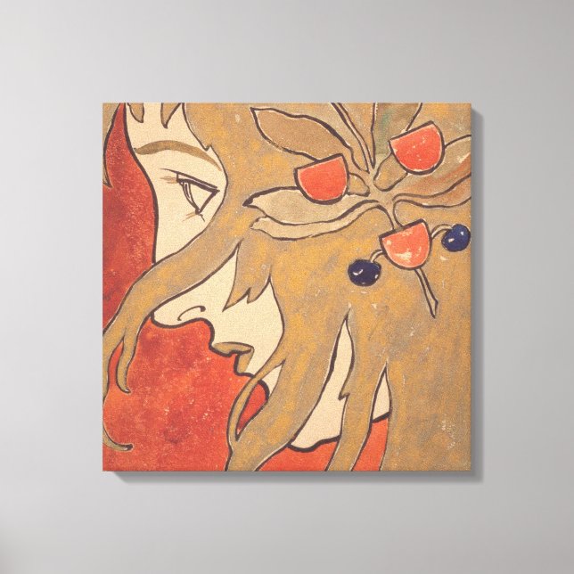 Impressão Em Tela Retrato de uma Bela Menina em Vermelho (Art Nouvea (Frente)