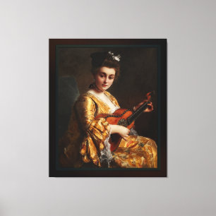 Impressão Em Tela Retrato de Uma Jovem Tocando Violão de Gustave
