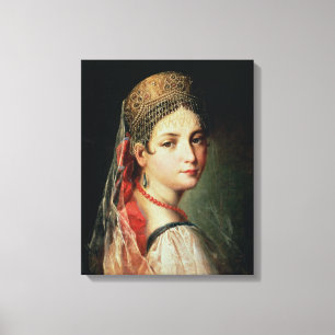 Impressão Em Tela Retrato de uma rapariga em Sarafan e