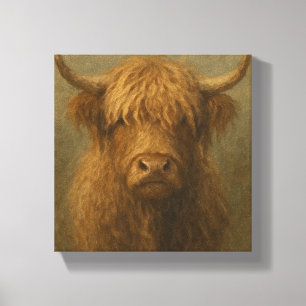 Impressão Em Tela Retrato de Vaca Highland - Animal de fazenda Russo
