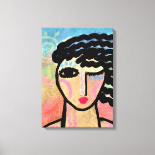Impressão Em Tela Retrato digital Abstrato de uma mulher feliz