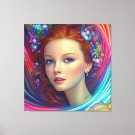 Impressão Em Tela Retrato do Cabelo Arco-Íris Encantado