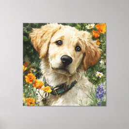 Impressão Em Tela Retrato do Cachorrinho Dourado