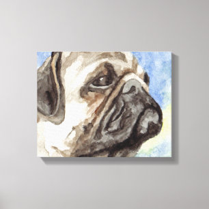 Impressão Em Tela Retrato em Aquarela de Pug