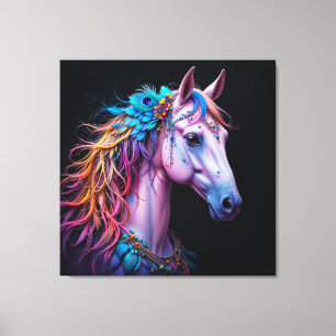 Impressão Em Tela Retrato Estilizado de um Cavalo com Crina Fluida