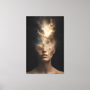 Impressão Em Tela Retrato Facial Etéreo Dissolvendo   Espírito Surre