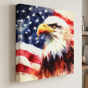 Impressão Em Tela Retrato Majestoso de Águia Careca com Bandeira Ame