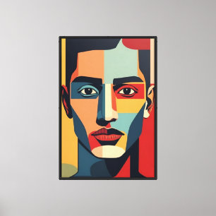 Impressão Em Tela Retrato Masculino Geométrico Abstrato: Arte Pop Cu