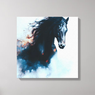 Impressão Em Tela Retrato Minimalista de Cavalo Preto de Corrida