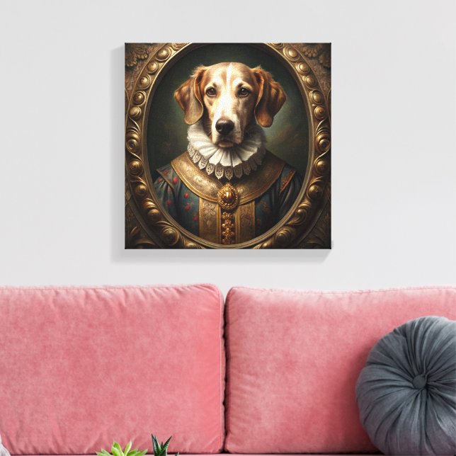 Impressão Em Tela Retrato nobre de Cachorro Renascentista no Quadro  (Insitu(Sala de estar))