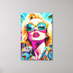 Impressão Em Tela Retrato Ousado em Pop Art de Mulher Glamurosa
