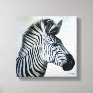 Impressão Em Tela Retrato Pequeno de Zebra Preto e Branco