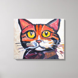 Impressão Em Tela Retrato Pintado de Gato Tabby Caprichoso em Tela