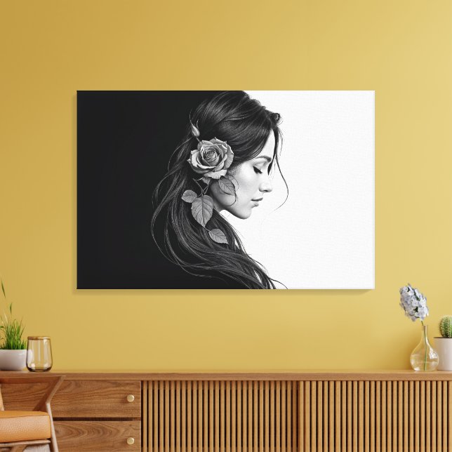 Impressão Em Tela Retrato preto e branco da bela arte feminina (Insitu(Sala de estar))
