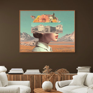 Impressão Em Tela Retrato Surrealista com Paisagem Arquitetônica