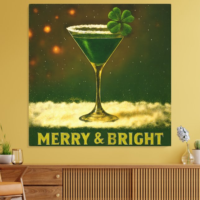 Impressão Em Tela Retro 50s 4 Leaf Clover Irish Christmas Martini (Insitu(Sala de estar))
