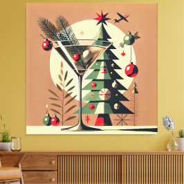 Impressão Em Tela Retro 50s Jet Set Martini de Natal Árvore