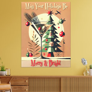 Impressão Em Tela Retro 50s Jet Set Martini de Natal Árvore de Natal