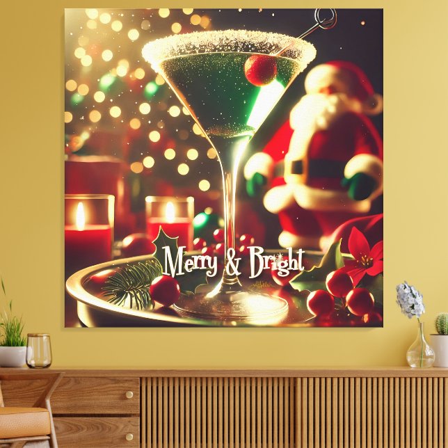 Impressão Em Tela Retro 50s Santa Christmas Green Martini (Insitu(Sala de estar))