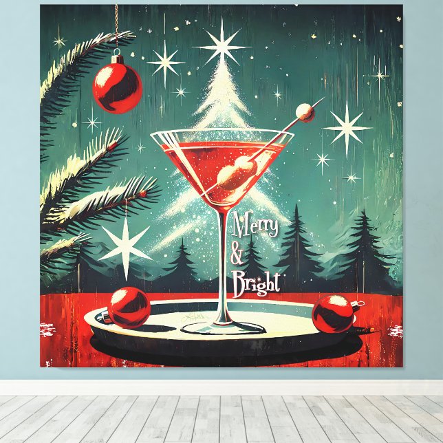 Impressão Em Tela Retro 50s Snow Flurry Christmas Tree Martini (Insitu(piso de madeira))