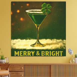 Impressão Em Tela Retro anos 50 Trevo de 4 Folhas Martini de Natal I