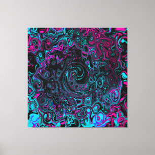 Impressão Em Tela Retro Aqua Magenta e Preto Abstrato Espiral