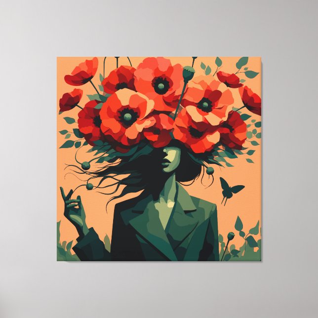 Impressão em Tela Retrô Boho de Mulher Floral (Frente)