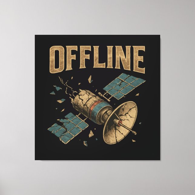 Impressão Em Tela Retro Broken Satellite "OFFLINE" Space Art (Frente)