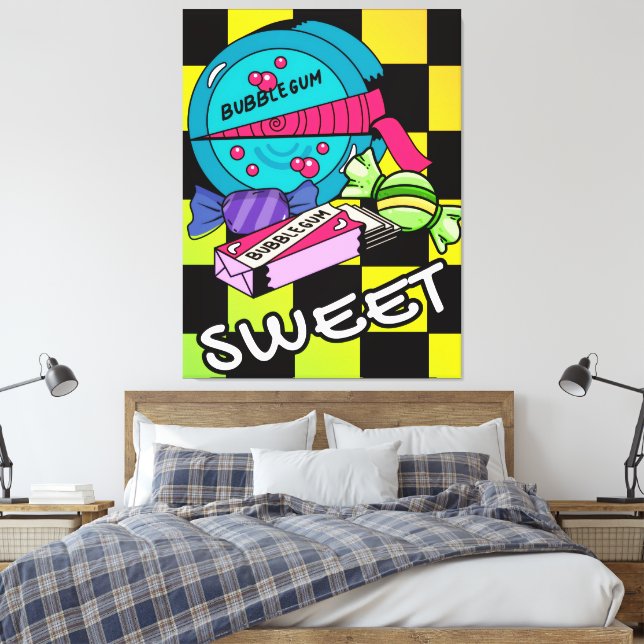 Impressão Em Tela Retro Doce Como Doce (Insitu(Quarto))