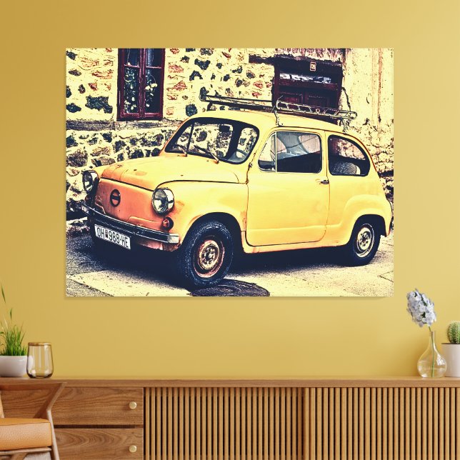 Impressão Em Tela Retro fiat 600 cena rustica da rua (Insitu(Sala de estar))