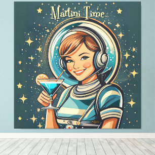 Impressão Em Tela Retro Futurista Garota Astro Tempo de Martini