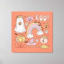 Impressão Em Tela Retro Halloween Ghost Pumpkin Spider Web Hat